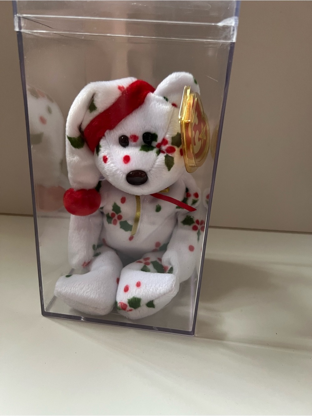 Ty Holiday Teddy Bear Plush - White with Red & Green Holly